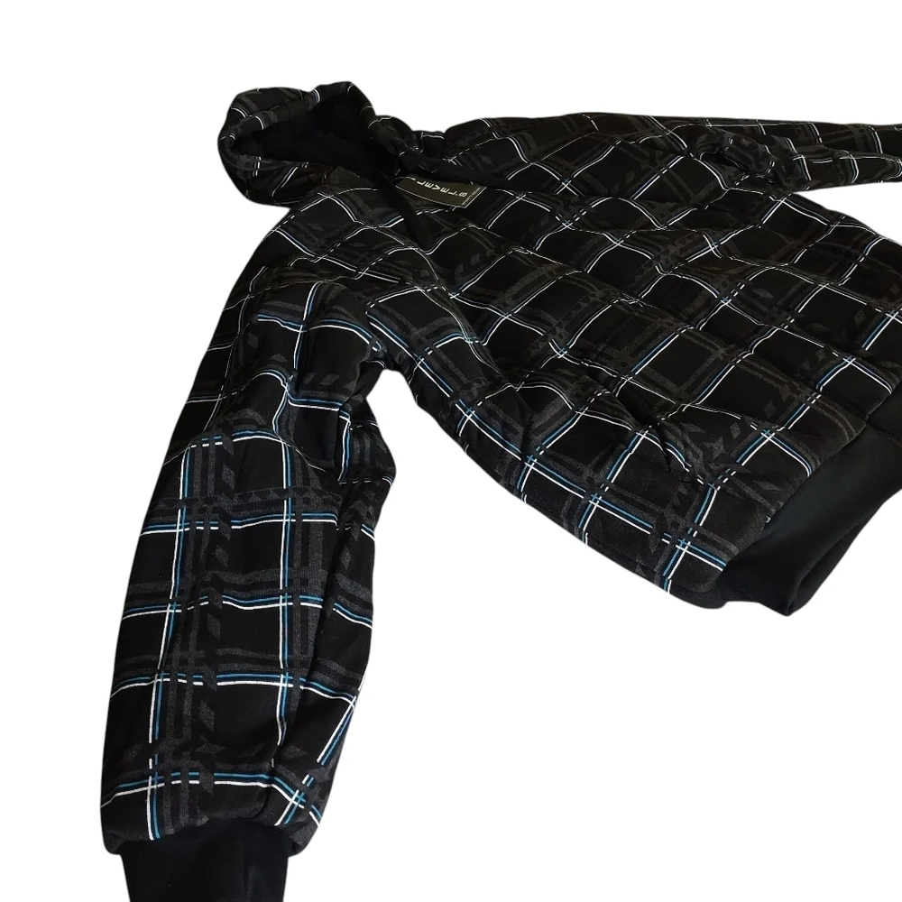 Level's Sportswear Men's Jacket Hooded Black Pattern Faux Sherpa Lined Sz M NWT